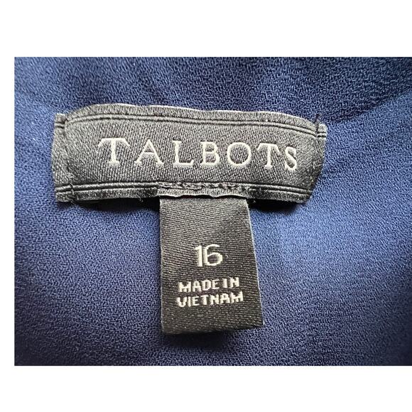 Talbots Midi Dress Size 10 Anchor Nautical Flounce Hem Split Neck Belted Navy - Picture 3 of 10